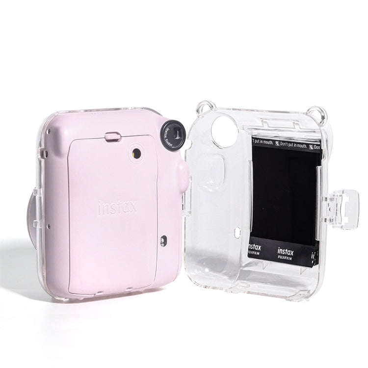 For FUJIFILM instax mini 12 Crystal Hard Acrylic Camera Case with Shoulder Strap(DIY Green Flowers)