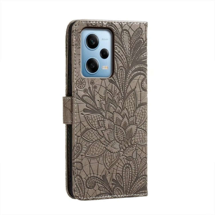 For Xiaomi Redmi Note 12 Pro Lace Flower Embossing Flip Leather Phone Case(Grey)