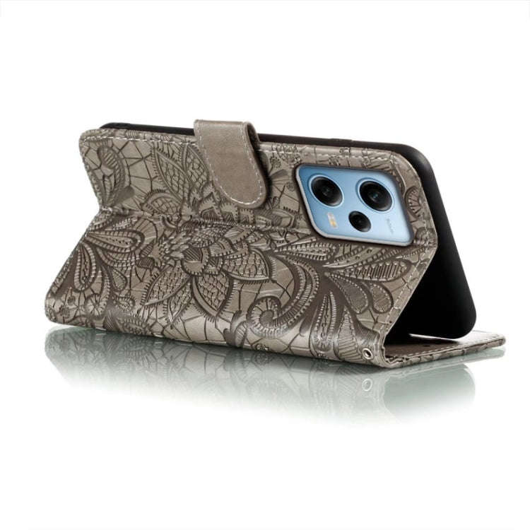 For Xiaomi Redmi Note 12 Pro Lace Flower Embossing Flip Leather Phone Case(Grey)