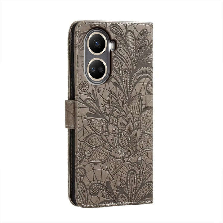 For Huawei nova 10 SE Lace Flower Embossing Flip Leather Phone Case(Grey)