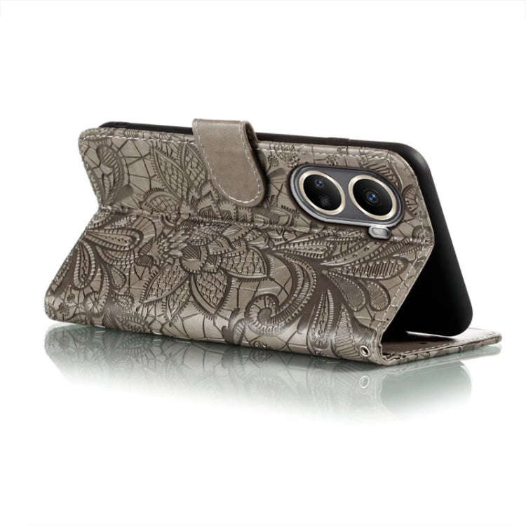 For Huawei nova 10 SE Lace Flower Embossing Flip Leather Phone Case(Grey)
