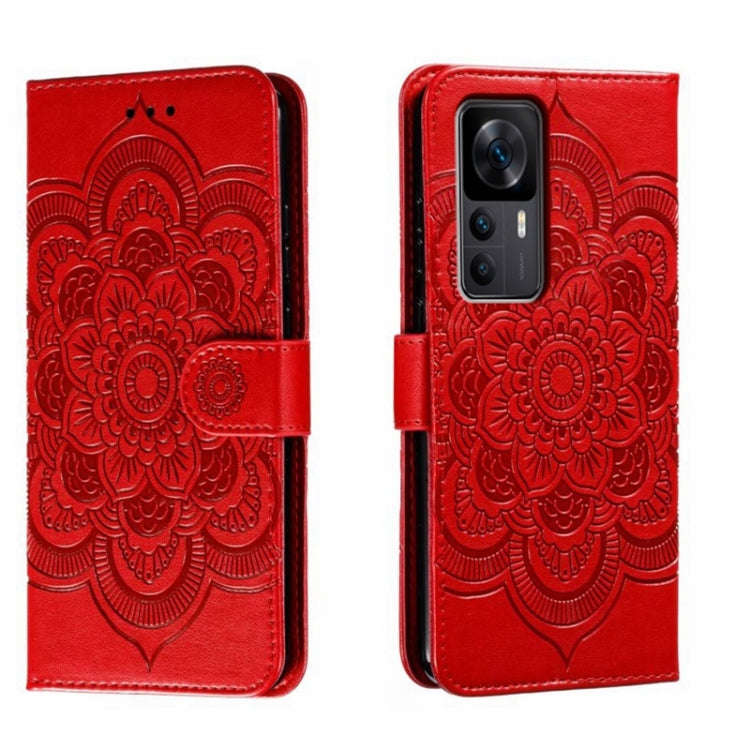 For Xiaomi Redmi K50 Ultra Sun Mandala Embossing Pattern Phone Leather Case(Red)