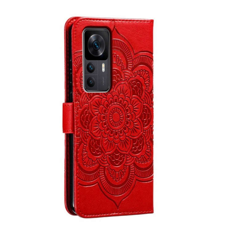 For Xiaomi Redmi K50 Ultra Sun Mandala Embossing Pattern Phone Leather Case(Red)