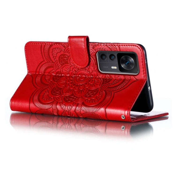 For Xiaomi Redmi K50 Ultra Sun Mandala Embossing Pattern Phone Leather Case(Red)