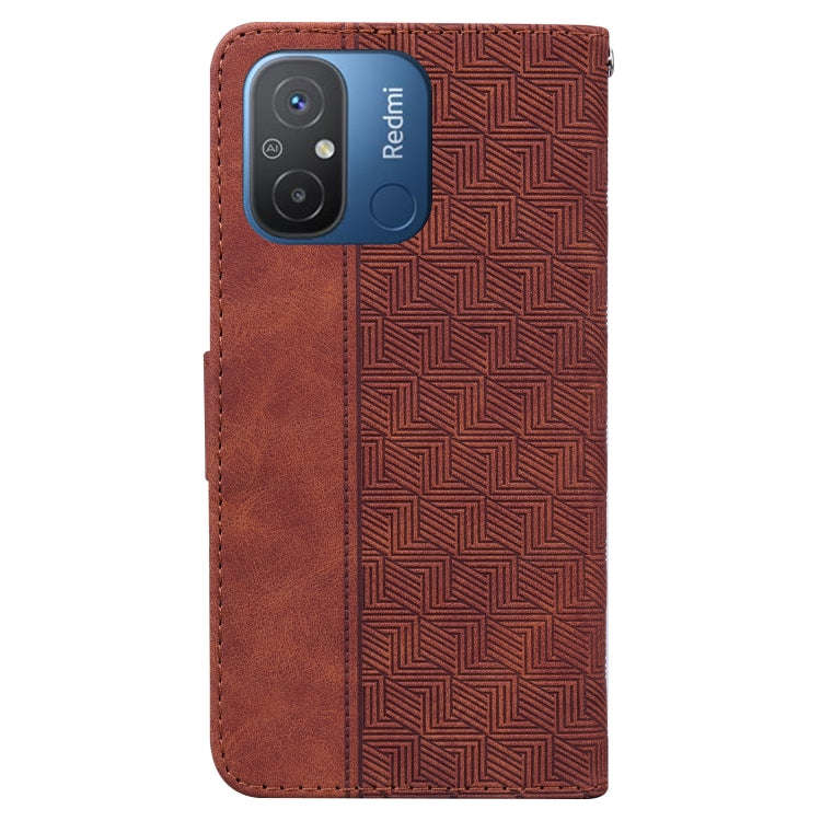 For Xiaomi Redmi 12C / 11A Geometric Embossed Leather Phone Case(Brown)