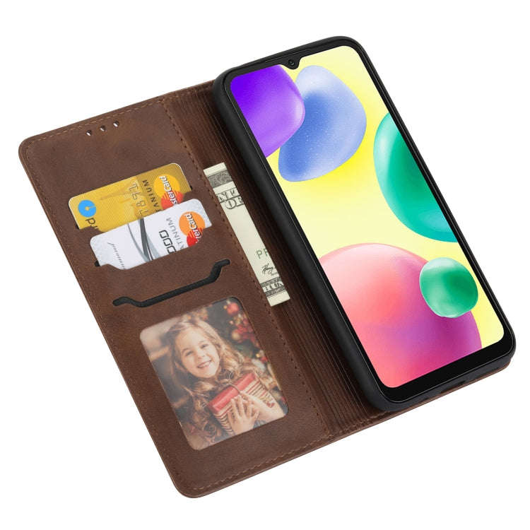 For Xiaomi Redmi 12C Embossed Happy Cat Pattern Flip Leather Phone Case(Brown)