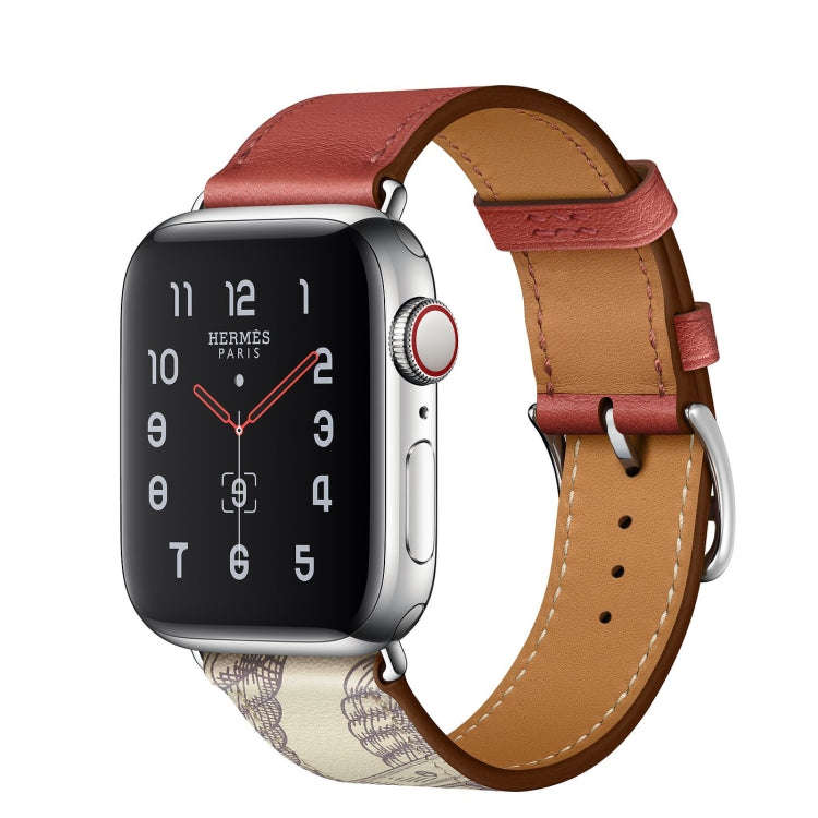 For Apple Watch Series 9&8&7 41mm / SE 3&SE 2&6&SE&5&4 40mm / 3&2&1 38mm Silk Screen Pattern Leat...