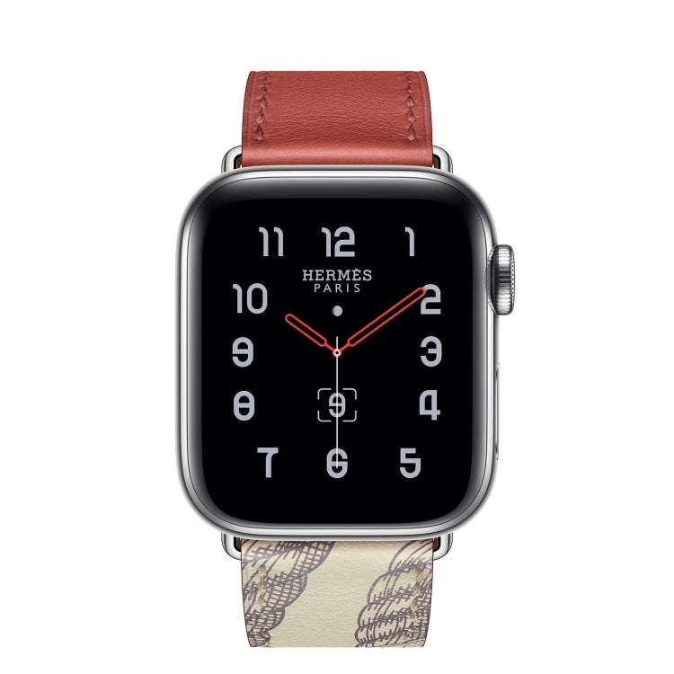 For Apple Watch Series 9&8&7 41mm / SE 3&SE 2&6&SE&5&4 40mm / 3&2&1 38mm Silk Screen Pattern Leat...