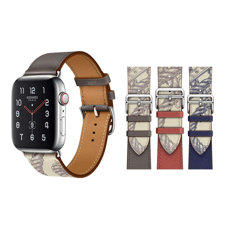 For Apple Watch Series 9&8&7 41mm / SE 3&SE 2&6&SE&5&4 40mm / 3&2&1 38mm Silk Screen Pattern Leat...