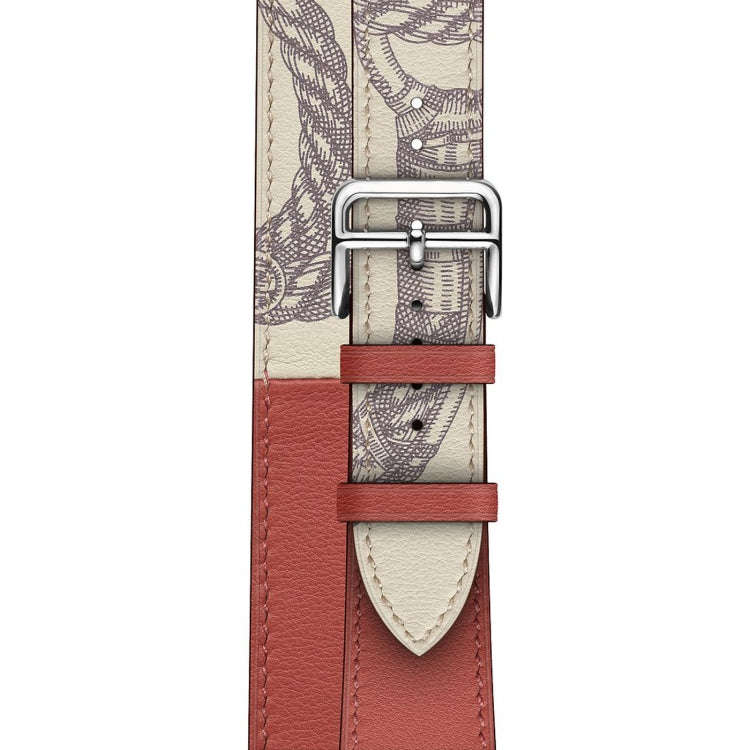 For Apple Watch Series 9&8&7 41mm / SE 3&SE 2&6&SE&5&4 40mm / 3&2&1 38mm Silk Screen Pattern Leat...