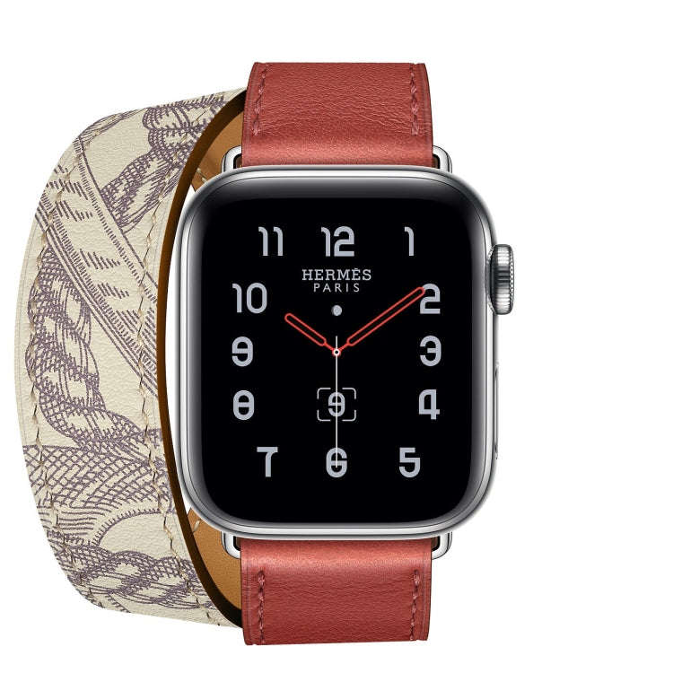 For Apple Watch Series 9&8&7 41mm / SE 3&SE 2&6&SE&5&4 40mm / 3&2&1 38mm Silk Screen Pattern Leat...