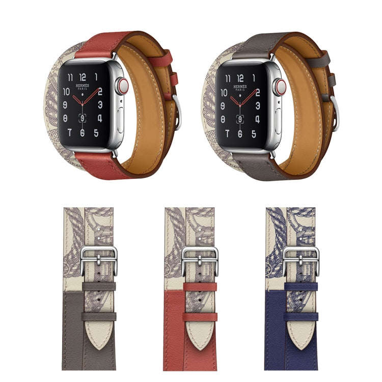 For Apple Watch Series 9&8&7 41mm / SE 3&SE 2&6&SE&5&4 40mm / 3&2&1 38mm Silk Screen Pattern Leat...