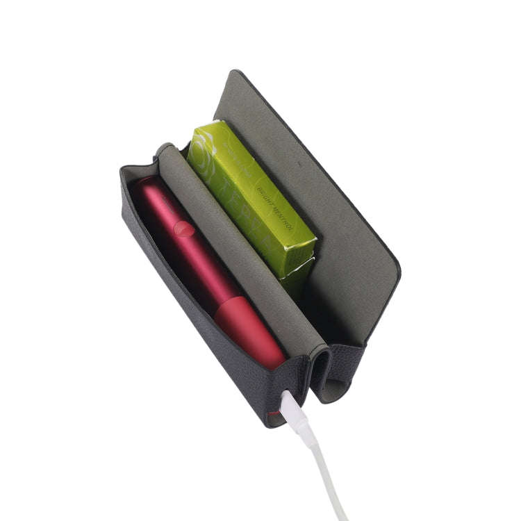 For IQOS ILUMA ONE Litchi Pattern Electronic Cigarette Leather Storage Bag(Black)