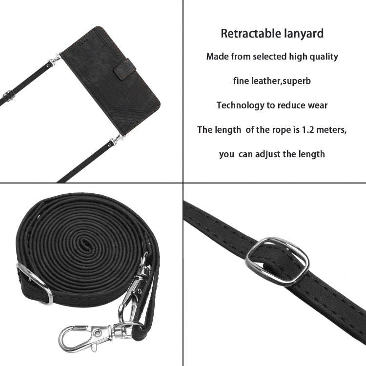 For Tecno Pova 3 Skin Feel Stripe Pattern Leather Phone Case with Lanyard(Black)