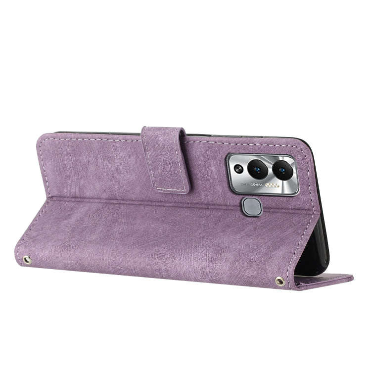 For Infinix Hot 12 Play Skin Feel Stripe Pattern Leather Phone Case with Lanyard(Purple)