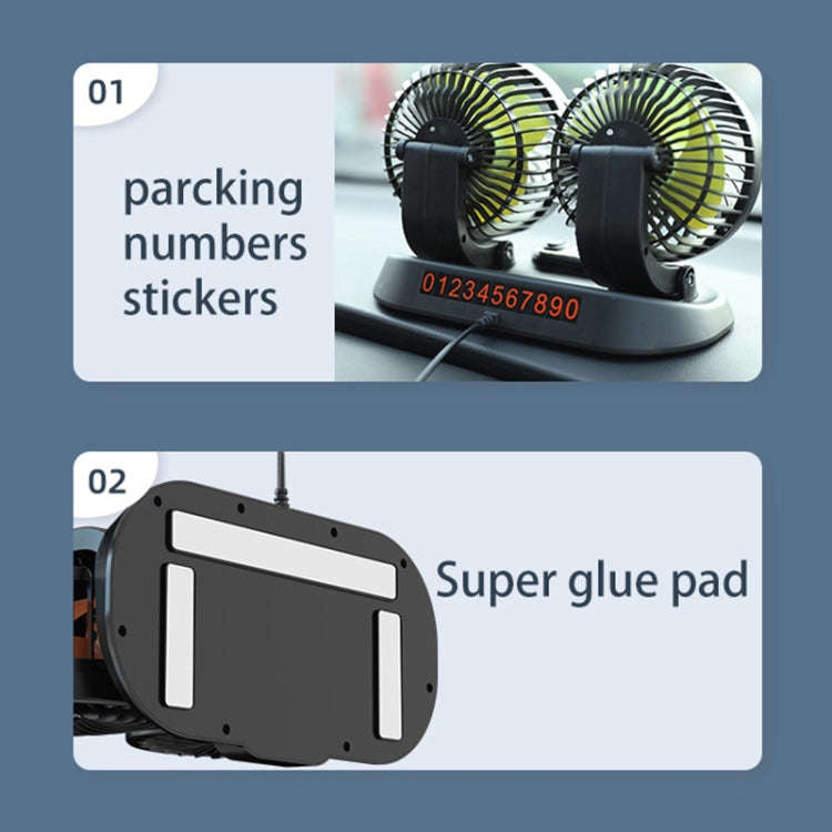 F622U Car Creative Folding Rotatable Double Head Electric Cooling Fan with Dual USB Charging Port...