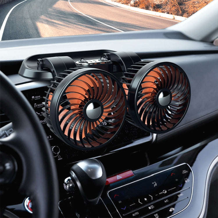 F622U Car Creative Folding Rotatable Double Head Electric Cooling Fan with Dual USB Charging Port...