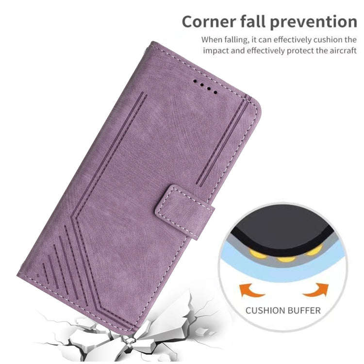 For Motorola Edge 30 Neo / 30 Lite Skin Feel Stripe Pattern Leather Phone Case with Lanyard(Purple)