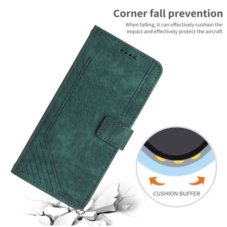 For Motorola Moto G72 Skin Feel Stripe Pattern Leather Phone Case with Lanyard(Green)