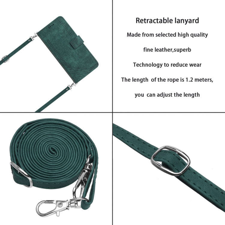 For Motorola Moto G72 Skin Feel Stripe Pattern Leather Phone Case with Lanyard(Green)