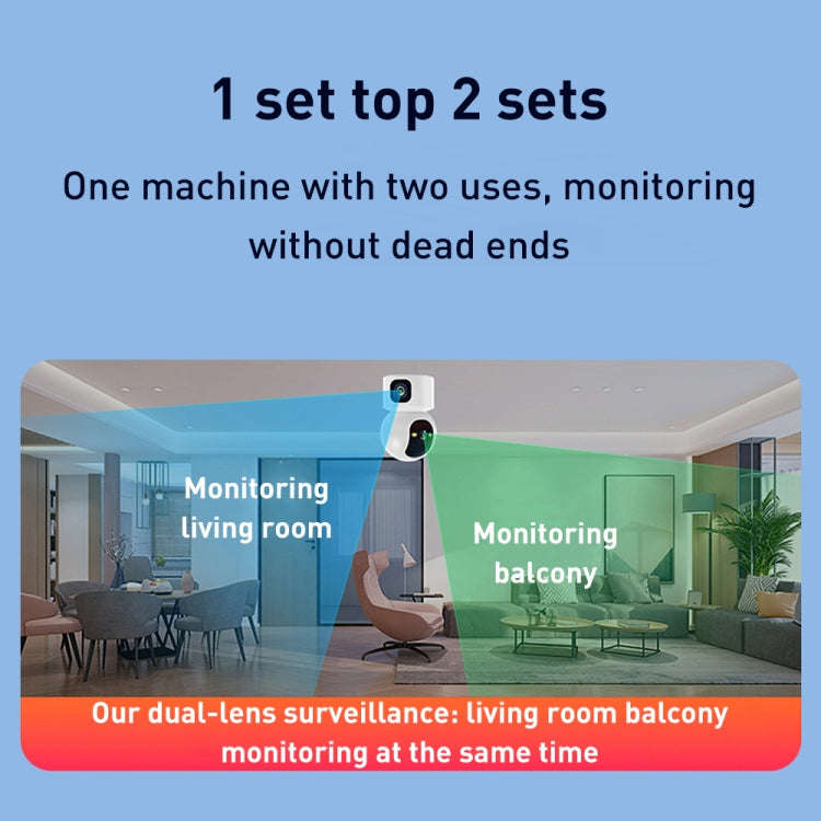 YT66 Dual 2MP Wireless Smart PTZ Camera, Plug:US Plug