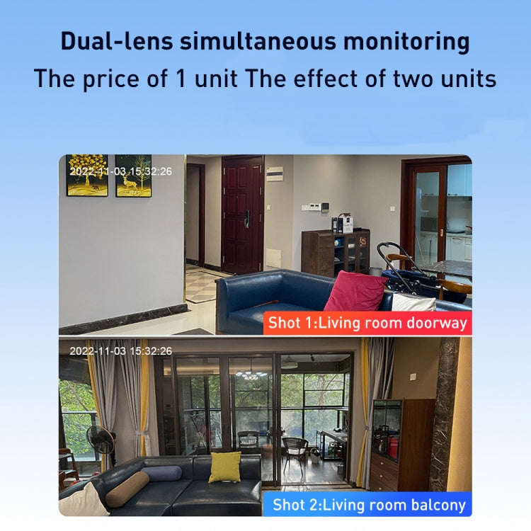 YT66 Dual 2MP Wireless Smart PTZ Camera, Plug:US Plug