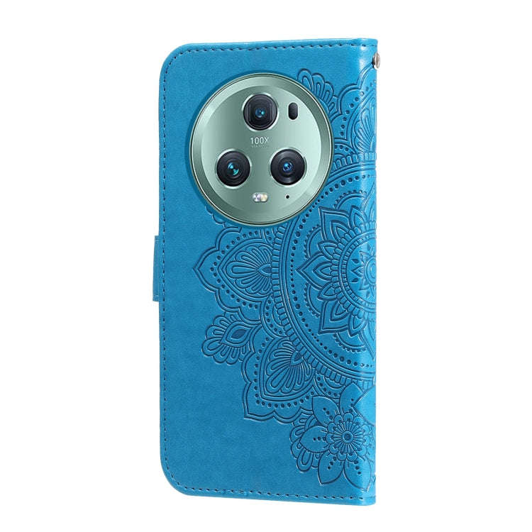 For Honor Magic5 Pro 7-petal Flowers Embossing Leather Phone Case(Blue)