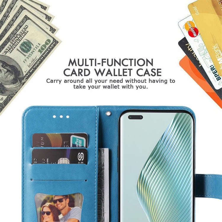 For Honor Magic5 Pro 7-petal Flowers Embossing Leather Phone Case(Blue)