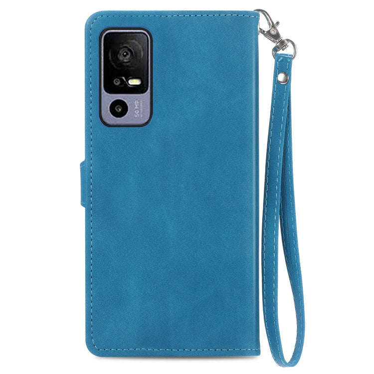 For TCL 40R Embossed Flower Zipper Leather Phone Case(Blue)