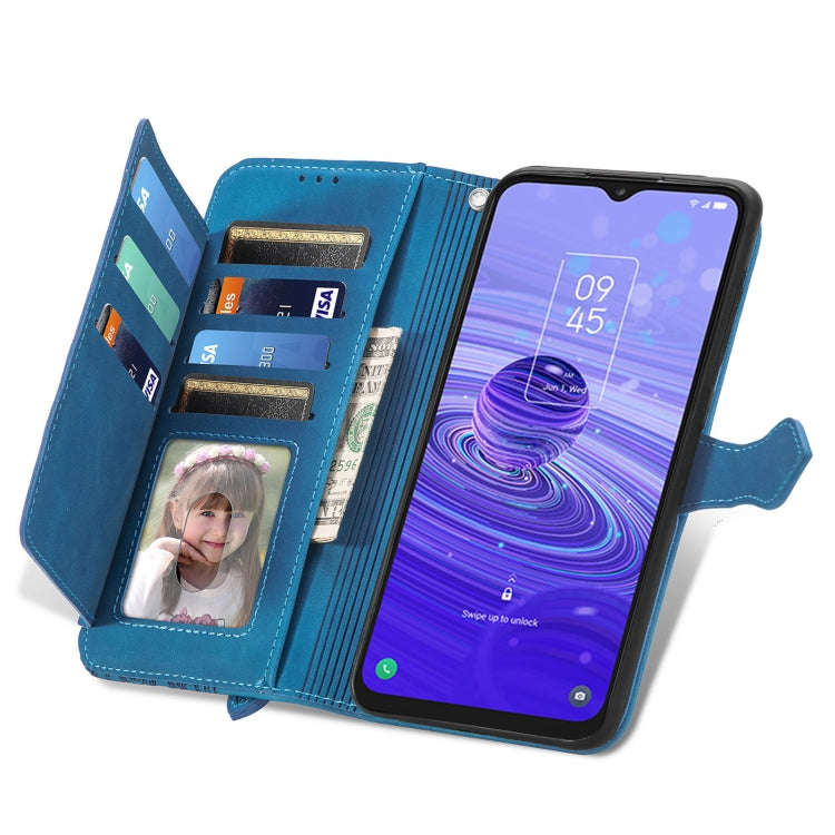 For TCL 40R Embossed Flower Zipper Leather Phone Case(Blue)