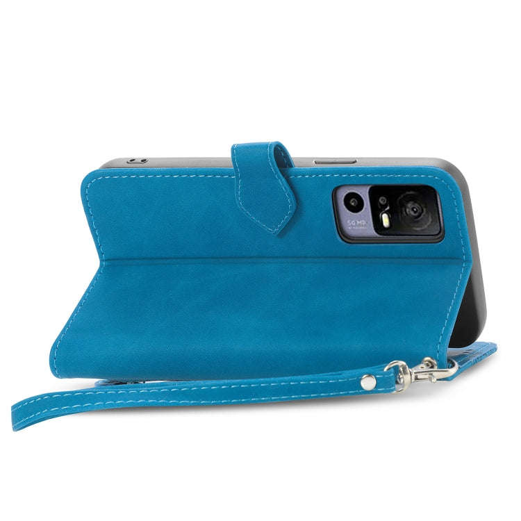 For TCL 40R Embossed Flower Zipper Leather Phone Case(Blue)