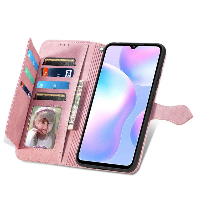 For Xiaomi Redmi 9A Embossed Flower Zipper Leather Phone Case(Pink)
