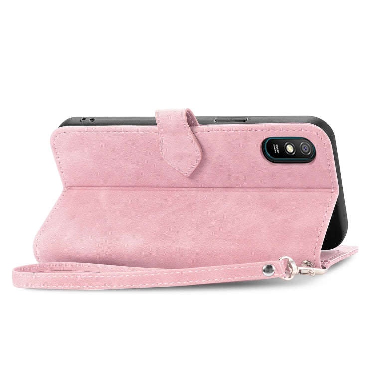 For Xiaomi Redmi 9A Embossed Flower Zipper Leather Phone Case(Pink)