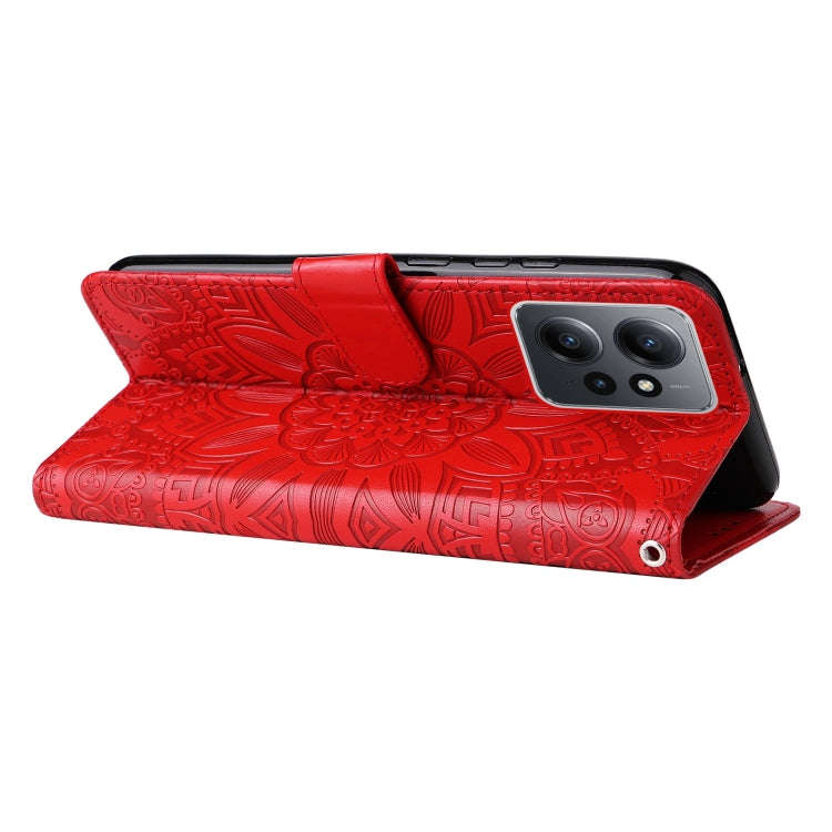 For Xiaomi Redmi Note 12 4G Global Embossed Sunflower Leather Phone Case(Red)