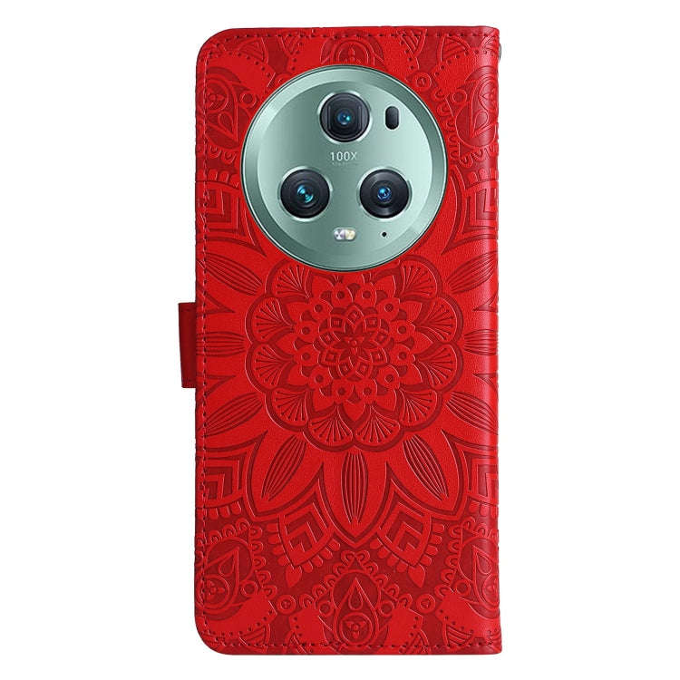 For Honor Magic5 Pro Embossed Sunflower Leather Phone Case(Red)