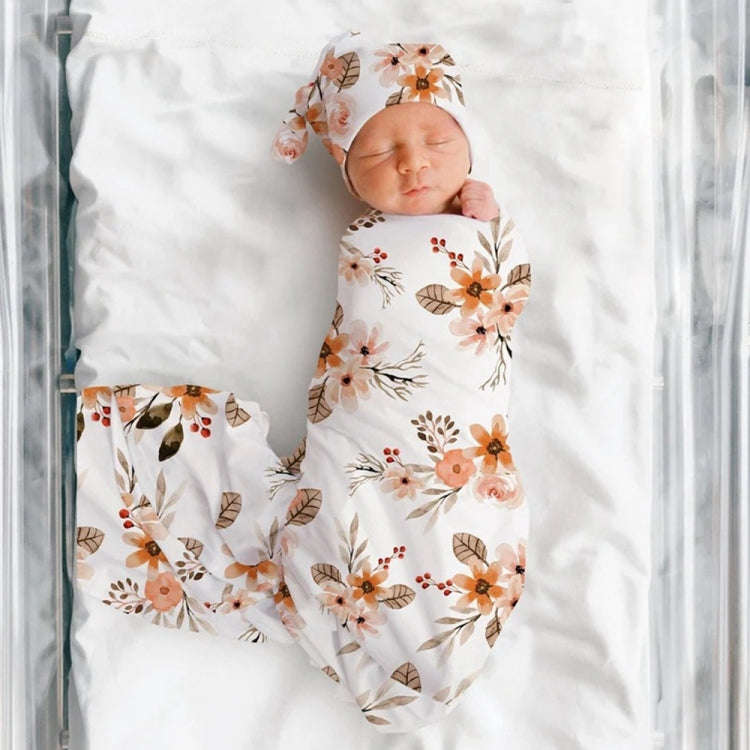 Newborn Baby Three-piece Swaddling Scarf  Cap Headband(Flower-4)