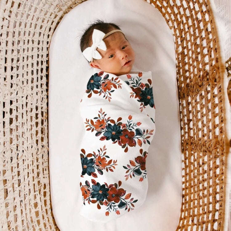 Newborn Baby Three-piece Swaddling Scarf  Cap Headband(Flower-4)