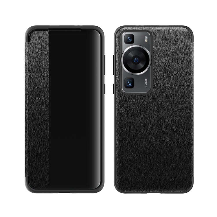 For Huawei P60 Pro Leather + TPU Frame Shockproof Phone Case(Black)