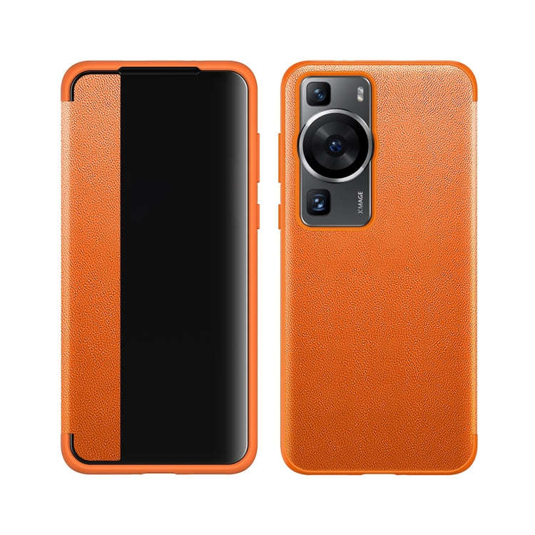 For Huawei P60 Pro Leather + TPU Frame Shockproof Phone Case(Orange)