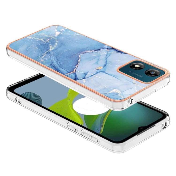 For Motorola Moto E13 Electroplating Marble Dual-side IMD Phone Case(Blue 018)