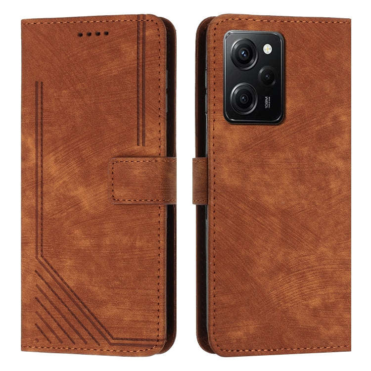 For Xiaomi Redmi Note 12 Pro Speed Skin Feel Stripe Pattern Leather Phone Case with Lanyard(Brown)