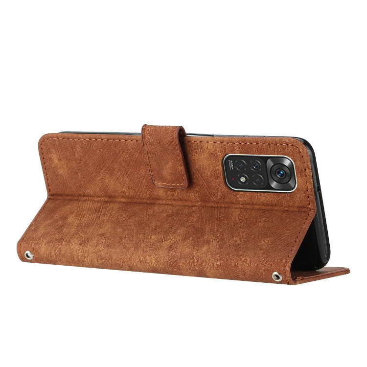 For Xiaomi Redmi Note 11 / Note 11s Global Skin Feel Stripe Pattern Leather Phone Case with Lanya...