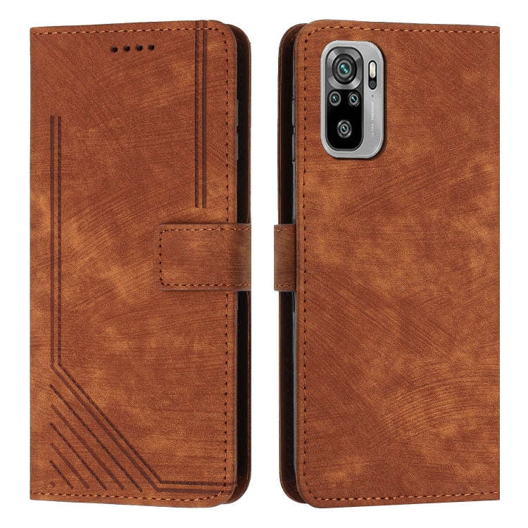 For Xiaomi Redmi Note 10 4G / Note 10s Skin Feel Stripe Pattern Leather Phone Case with Lanyard(B...