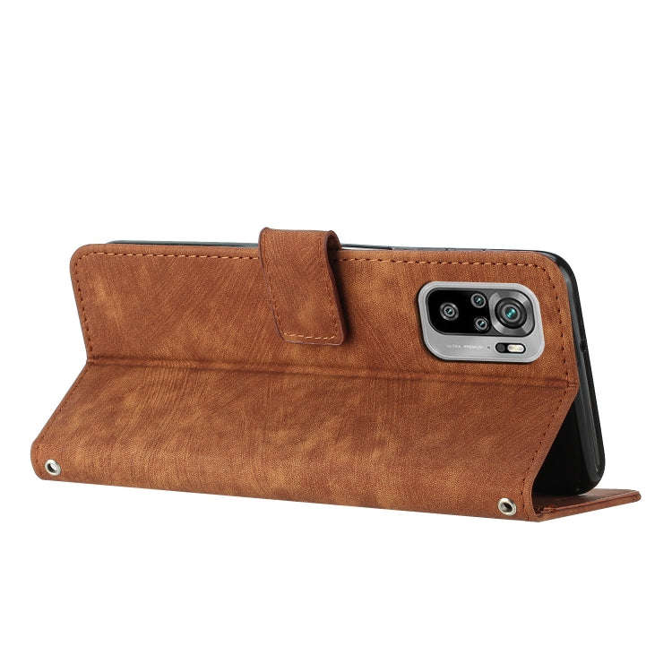 For Xiaomi Redmi Note 10 4G / Note 10s Skin Feel Stripe Pattern Leather Phone Case with Lanyard(B...