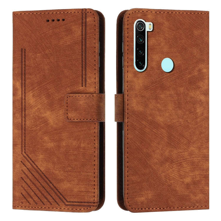 For Xiaomi Redmi Note 8 / Note 8 2021 Skin Feel Stripe Pattern Leather Phone Case with Lanyard(Br...