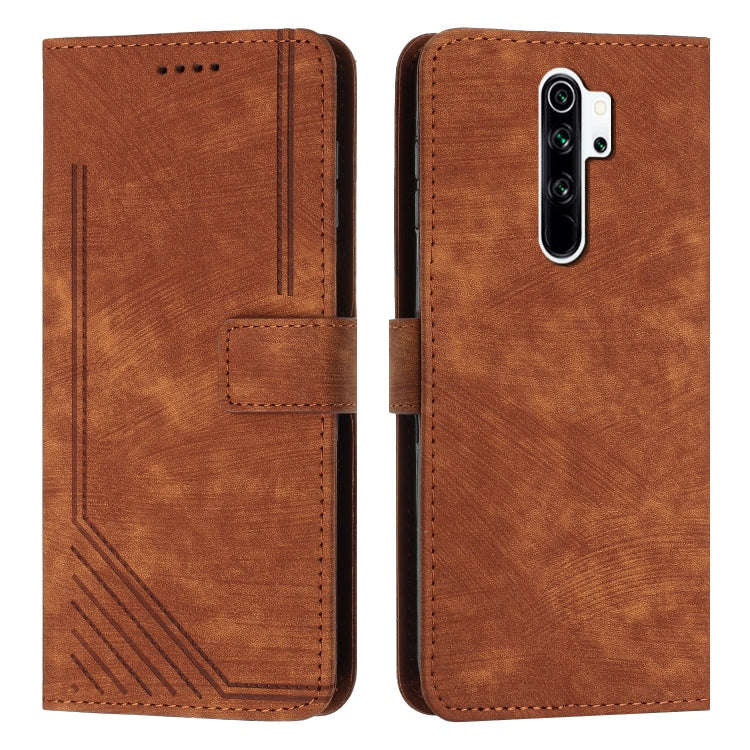 For Xiaomi Redmi Note 8 Pro Skin Feel Stripe Pattern Leather Phone Case with Lanyard(Brown)