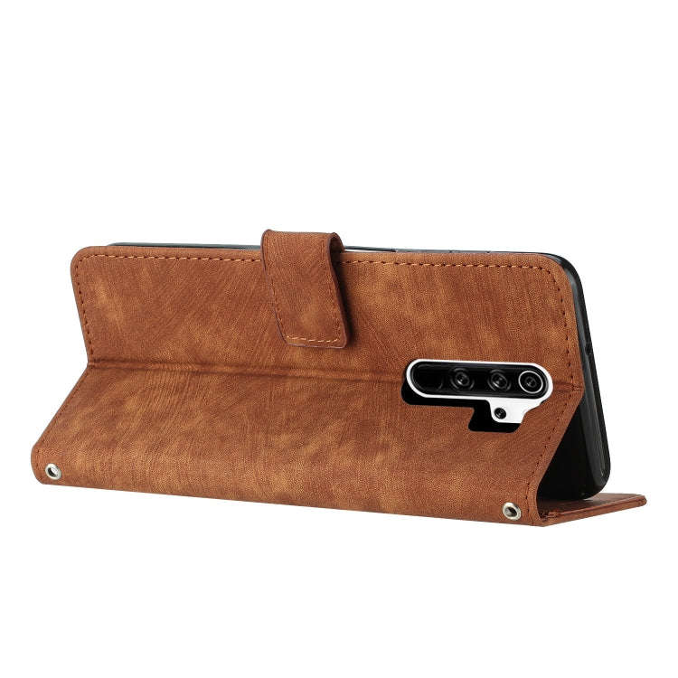 For Xiaomi Redmi Note 8 Pro Skin Feel Stripe Pattern Leather Phone Case with Lanyard(Brown)