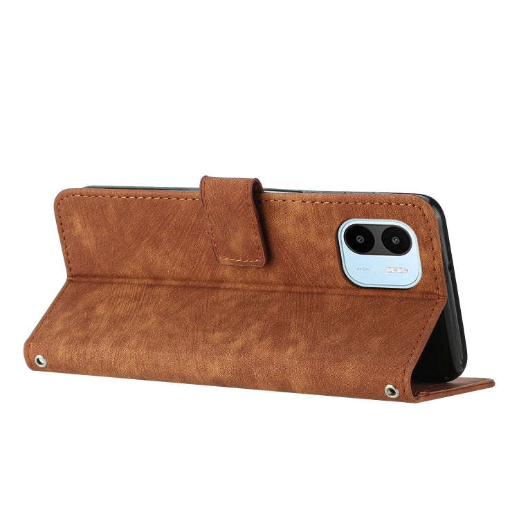 For Xiaomi Redmi A1 Skin Feel Stripe Pattern Leather Phone Case with Lanyard(Brown)