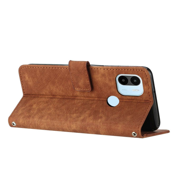 For Xiaomi Redmi A1+ Skin Feel Stripe Pattern Leather Phone Case with Lanyard(Brown)