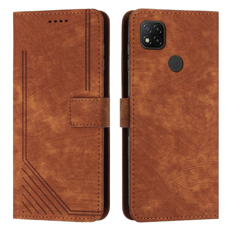 For Xiaomi Redmi 9C / 10A  / Poco C31 Skin Feel Stripe Pattern Leather Phone Case with Lanyard(Br...
